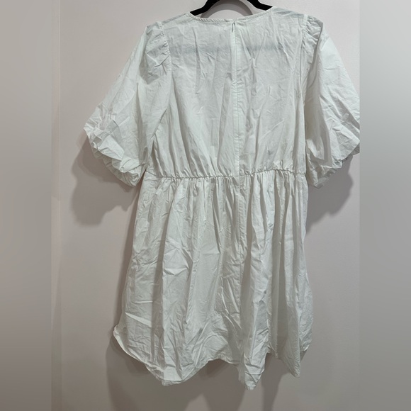 Madewell Poplin Crewneck Bubble-Sleeve Mini Dress |Size 10 | White | 100% Cotton - Picture 5 of 10